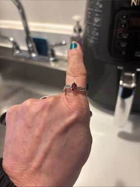 Sterling Silver Marquise Garnet Accent Ring - Red